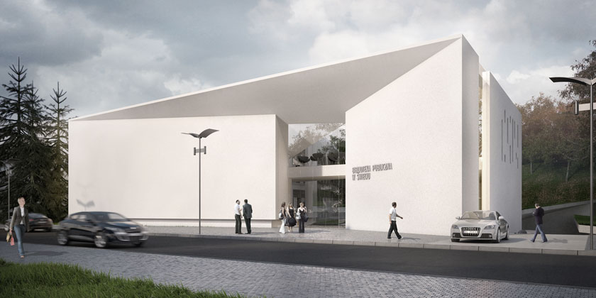 Projekt konkursowy na opracowanie koncepcji budynku biblioteki miejskiej w Świeciu. Gradomska Architekci.