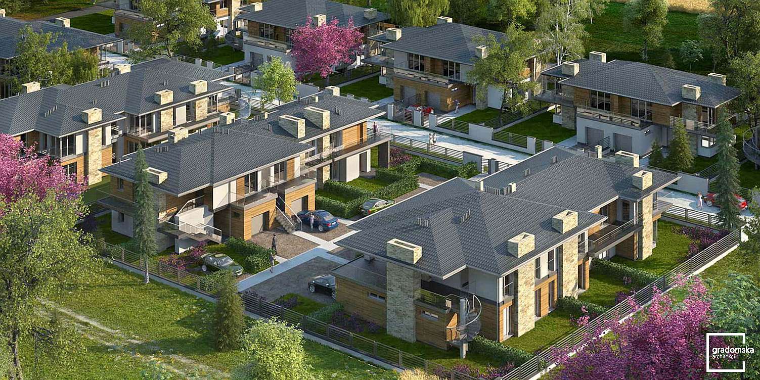 Osiedle, zabudowa szeregowa - Projekt I etapu osiedla Kąkolowa Aleja, Aleksandrów Łódzki, ul. Kąkolowa. Wizualizacja-5