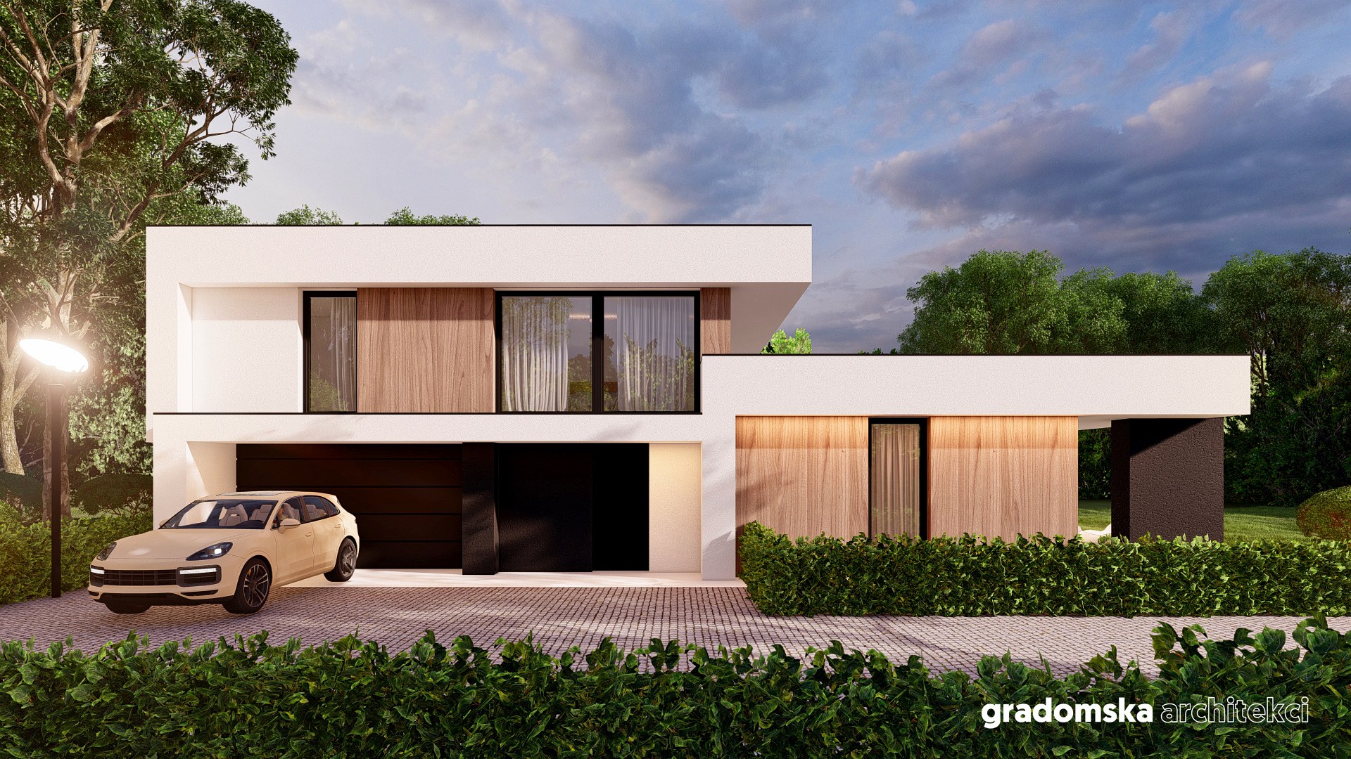 Projekt budyneku mieszkalnego jednorodzinnego, położonego na skraju zielonych płuc Łodzi. Gradomska Architekci. Wizualizacja 4