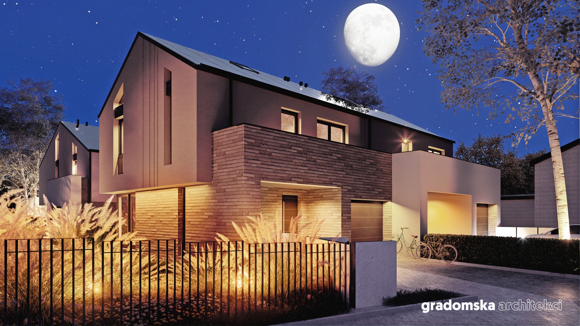 Projekt osiedla budynków jednorodzinnych wolnostojących dwulokalowych. Gradomska Architekci. Wizualizacja 3