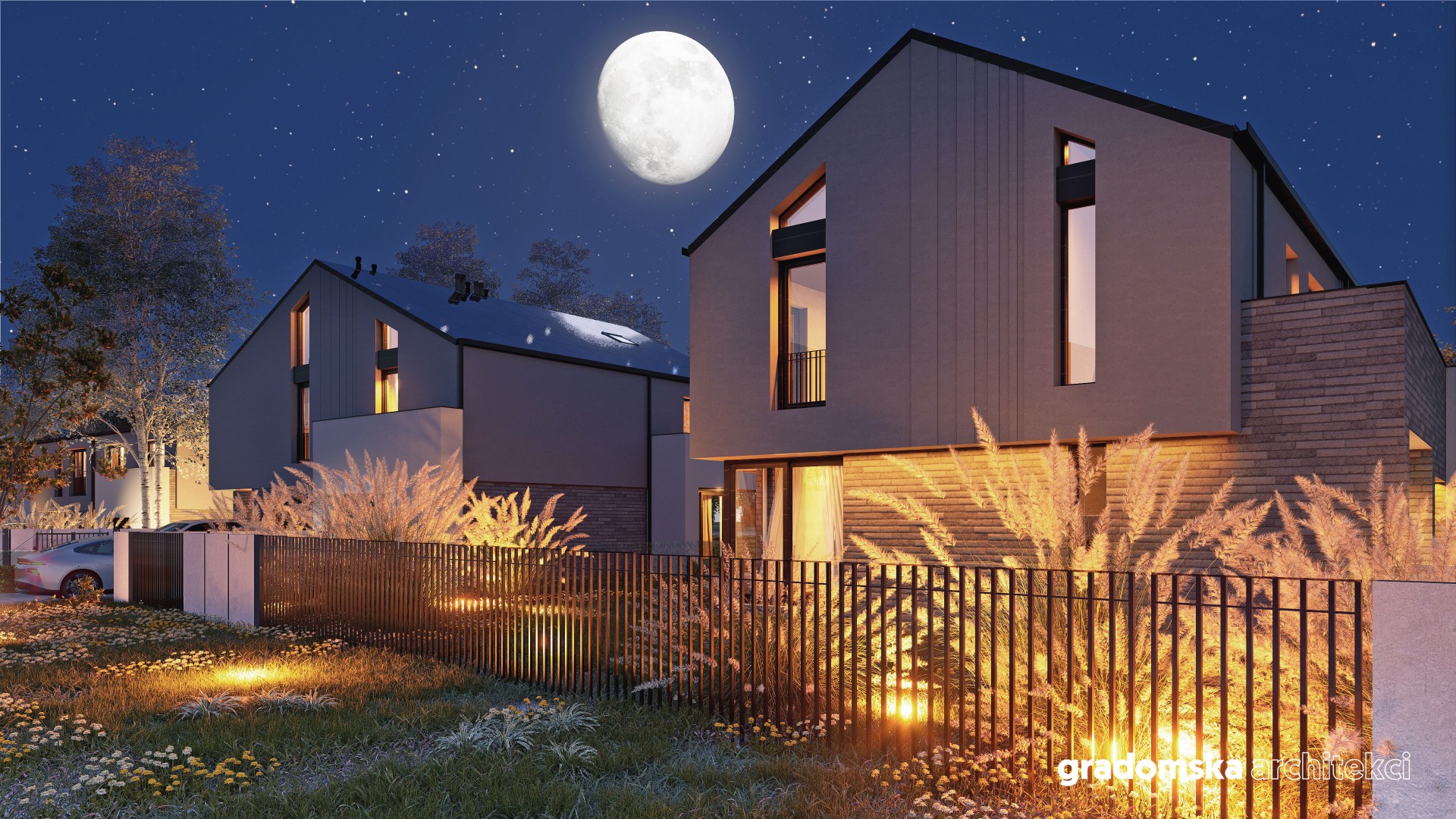 Projekt osiedla budynków jednorodzinnych wolnostojących dwulokalowych. Gradomska Architekci. Wizualizacja 5