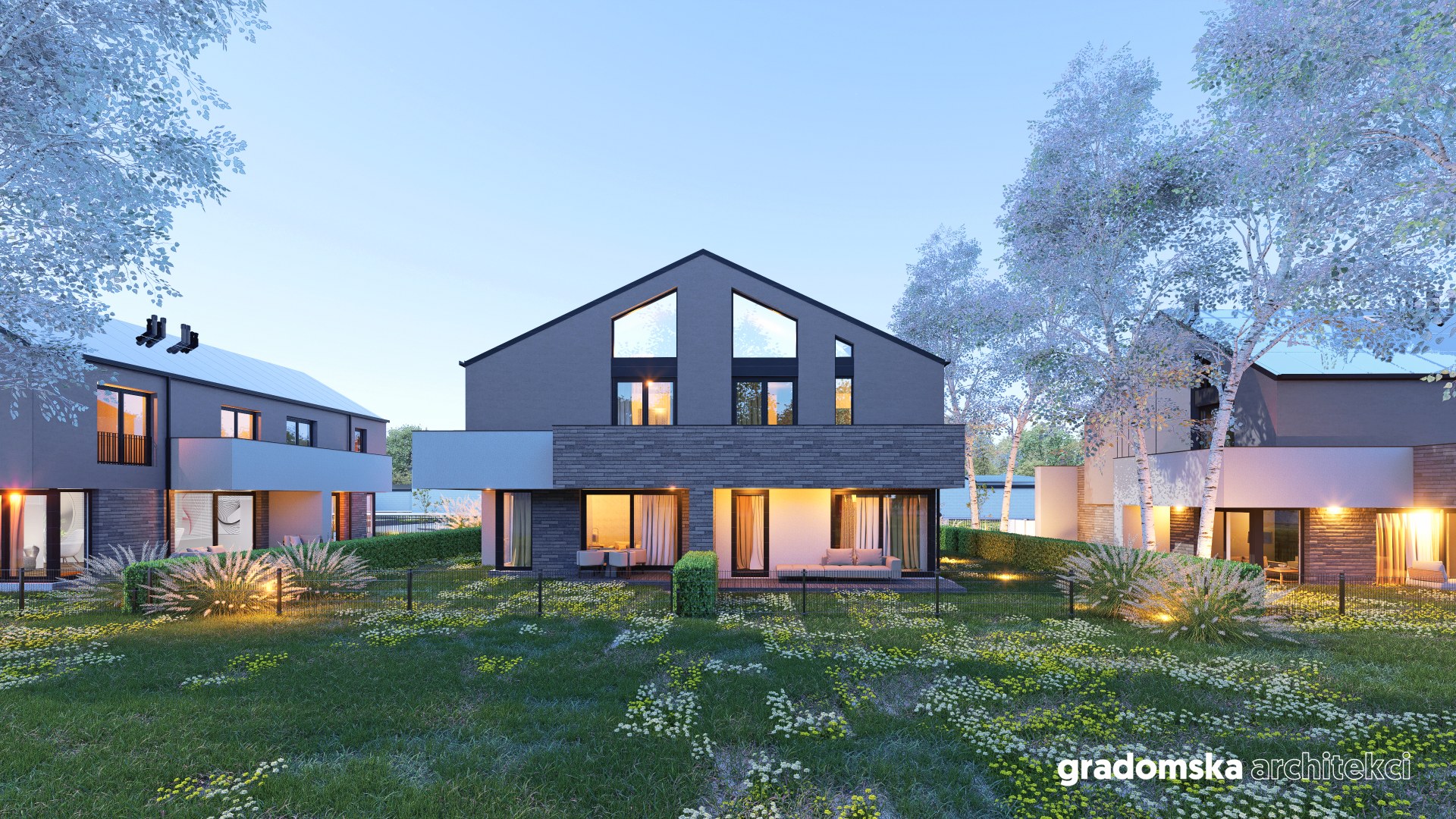 Projekt osiedla budynków jednorodzinnych wolnostojących dwulokalowych. Gradomska Architekci. Wizualizacja 6