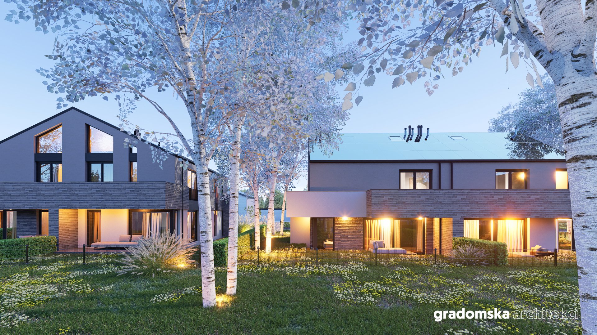 Projekt osiedla budynków jednorodzinnych wolnostojących dwulokalowych. Gradomska Architekci. Wizualizacja 7