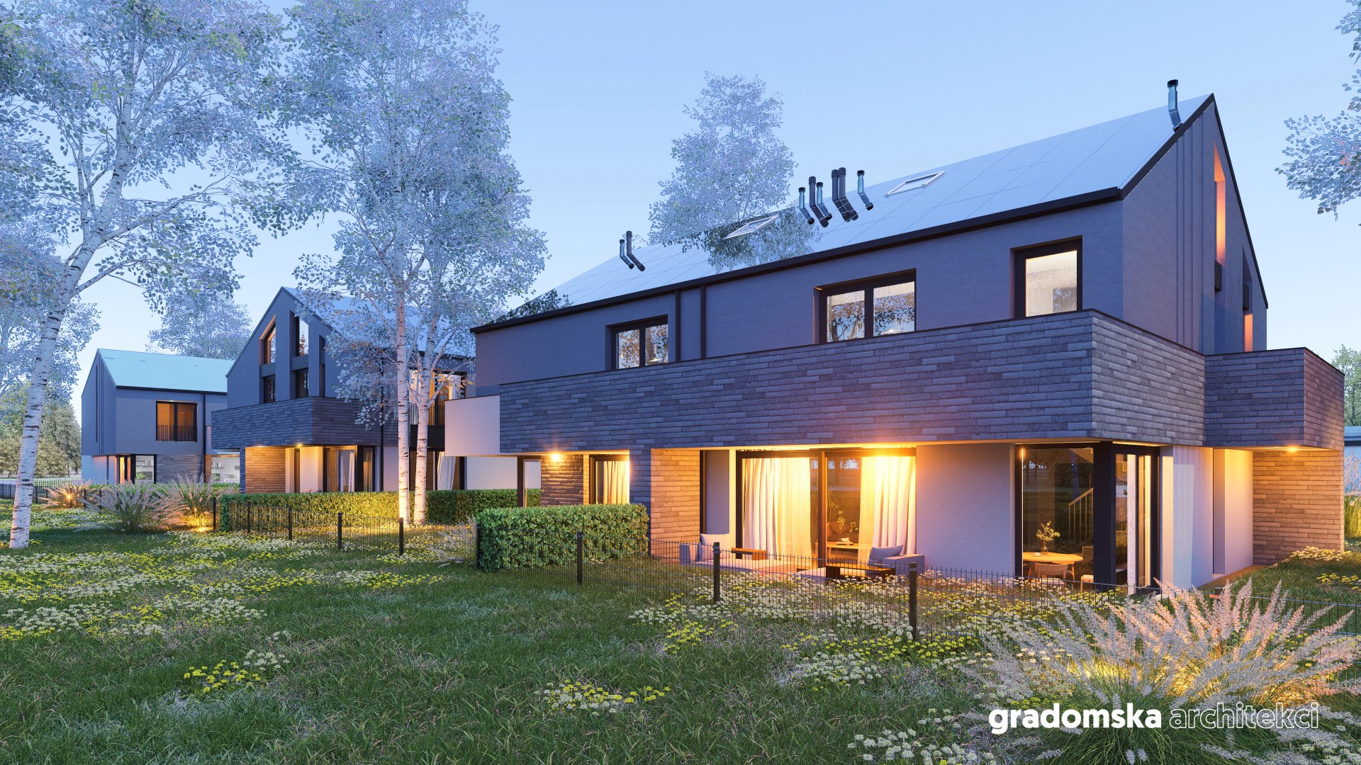 Projekt osiedla budynków jednorodzinnych wolnostojących dwulokalowych. Gradomska Architekci. Wizualizacja 8