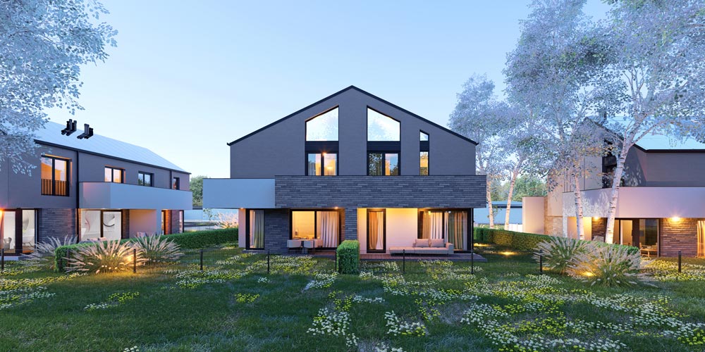 Zespół budynków jednorodzinnych wolnostojących dwulokalowych. Sieradz, Krasawna/Żeromskiego. Gradomska Architekci.